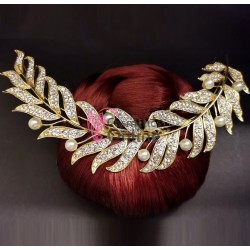 Tiara Ti069D aurie pentru mirese cu crystale si perle albe